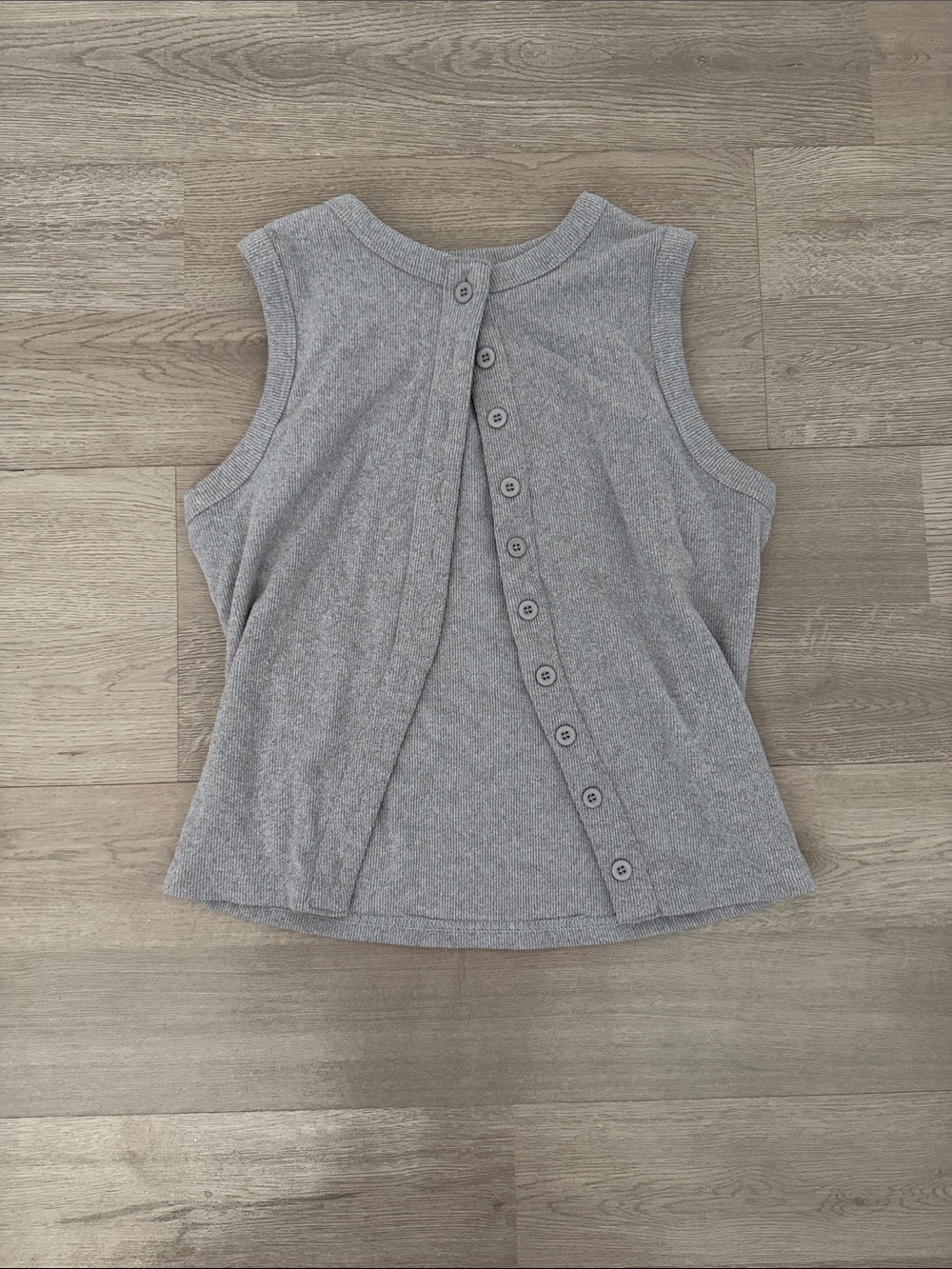 Vintage Gray Sleeveless Button-Back Knit Tank